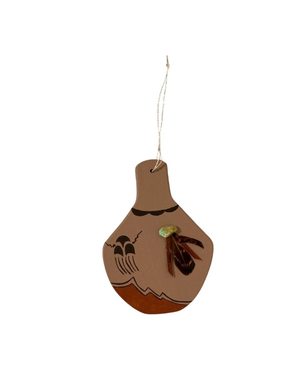 Vintage Christmas Native American Ornament Wood With Turquoise Accent